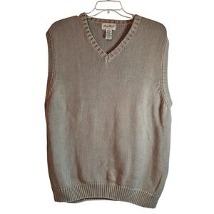 Eddie‎ Bauer Mens XL Tan Cotton Knit V-Neck Sweater Vest D221